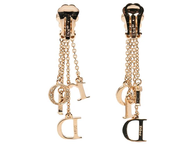 Orecchini a clip Dior Gold placcati in oro con ciondolo logo fiore strass - vista 2