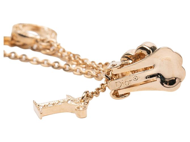 Orecchini a clip Dior Gold placcati in oro con ciondolo logo fiore strass - vista 3