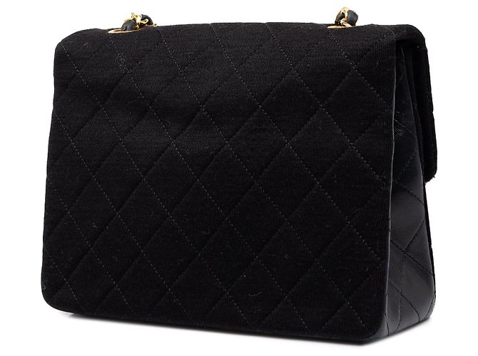 Chanel Mini Square Flap in jersey trapuntato e agnellino nero - vista 2