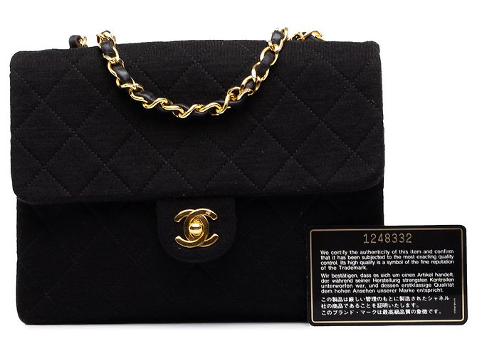 Chanel Mini Square Flap in jersey trapuntato e agnellino nero - vista 7