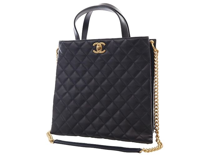 Borsa Shopping Chanel Black CC Quilted Calfskin - vista 14