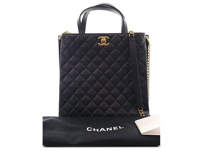 Borsa Shopping Chanel Black CC Quilted Calfskin - vista 6