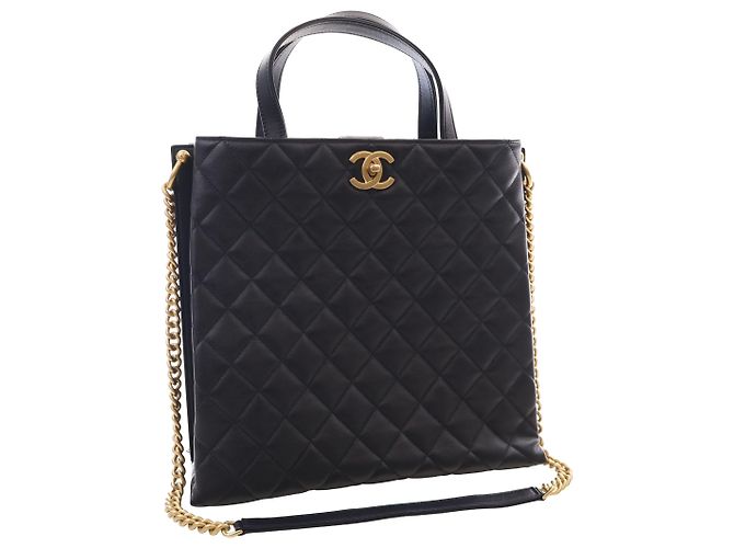 Borsa Shopping Chanel Black CC Quilted Calfskin - vista 9