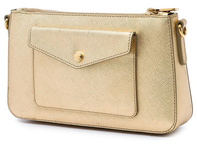 Prada Gold Saffiano Lux Borsa a Tracolla con Tasca Anteriore - vista 2