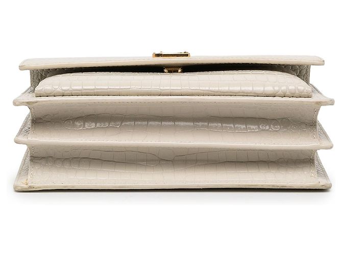 Autre Marque Saint Laurent White Medium Croc Embossed Leather Monogram Sunset Crossbody - vista 3