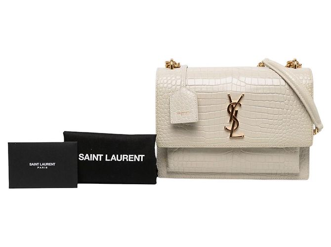 Autre Marque Saint Laurent White Medium Croc Embossed Leather Monogram Sunset Crossbody - vista 6