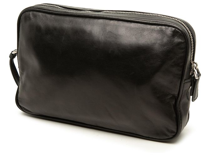 Pochette da Polso Prada in Pelle di Vitello Soft Nera con Logo - vista 2