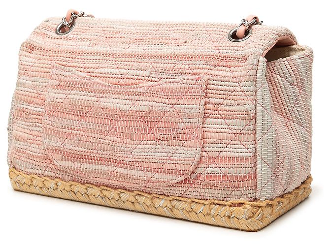 Chanel Espadrille Chain Flap em algodão acolchoado rosa e juta - vista 2