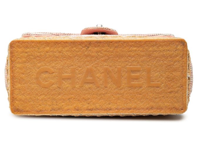 Chanel Espadrille Chain Flap em algodão acolchoado rosa e juta - vista 3