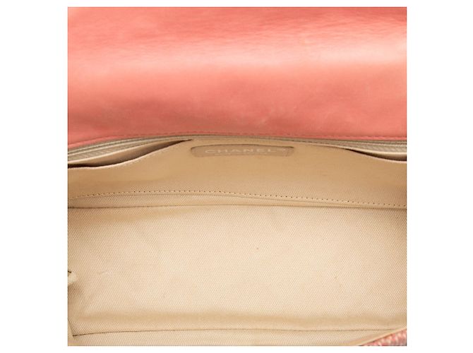 Chanel Espadrille Chain Flap em algodão acolchoado rosa e juta - vista 4