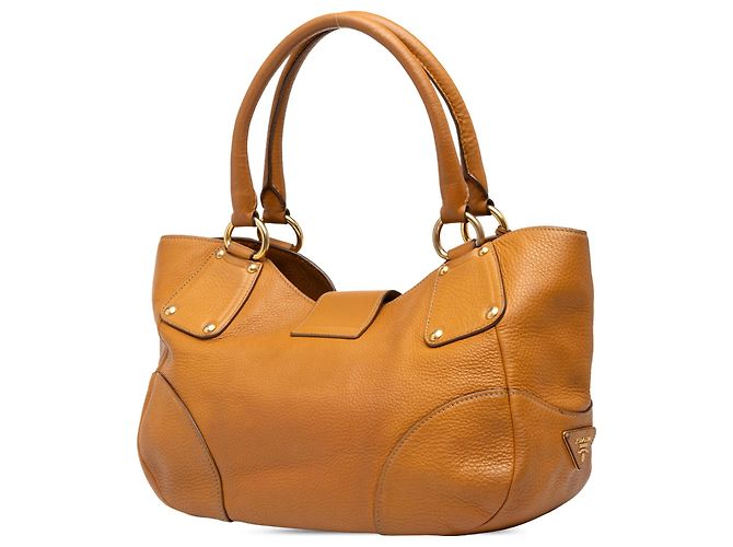 Prada Vitello Daino Tote in Braun mit Push-Lock-Verschluss - Ansicht 2
