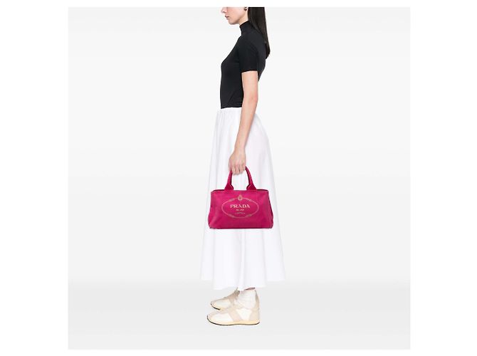 Prada Pink Canvas Canapa Logo Tote - view 6