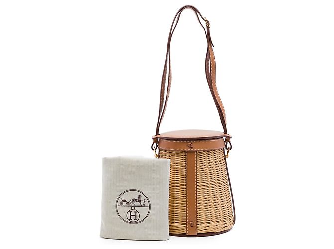 Borsa Picnic Hermès in Vimini Beige e Pelle Barenia - vista 8
