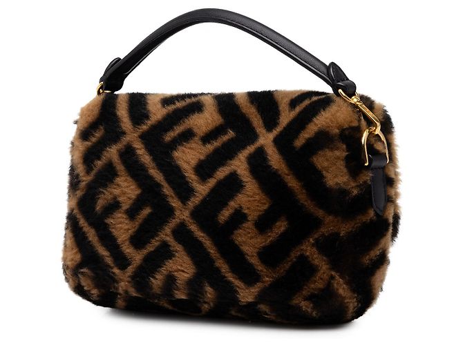 Borsa Satchel Fendi Mini Zucca in shearling marrone - vista 2