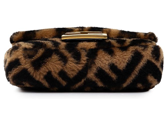 Borsa Satchel Fendi Mini Zucca in shearling marrone - vista 3
