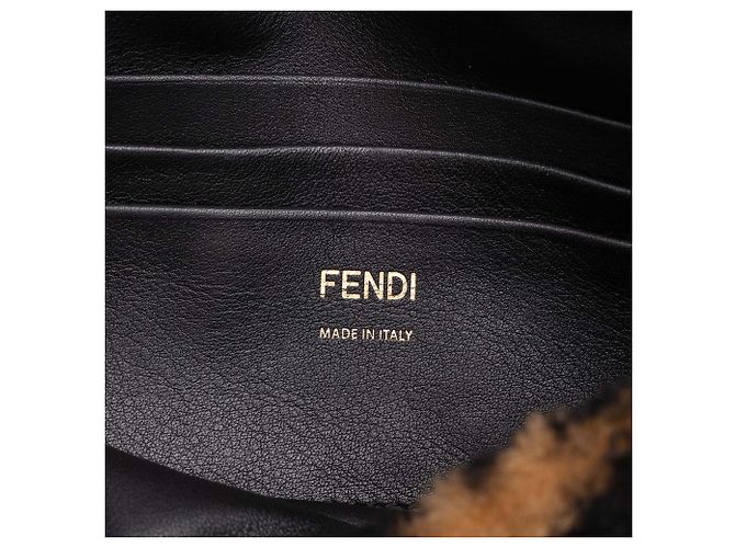 Borsa Satchel Fendi Mini Zucca in shearling marrone - vista 5