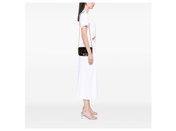 Borsa Satchel Fendi Mini Zucca in shearling marrone - vista 6