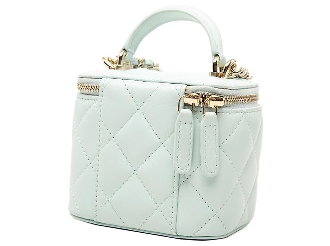 Chanel Blue Mini CC Quilted Lambskin Top Handle Vanity Case With Chain - vista 2
