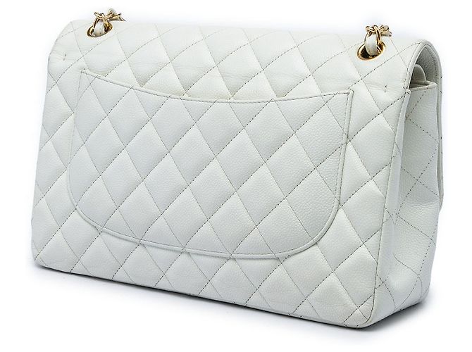 Chanel White Jumbo Classic Caviar Double Flap - vista 2