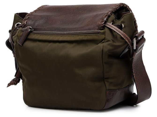 Borsa a tracolla Prada in Tessuto verde e pelle con cuciture Whipstitch - vista 2