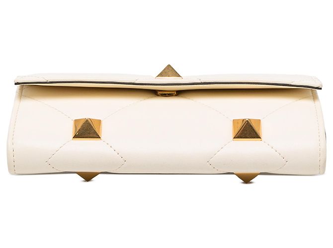 Portafoglio con catena Valentino Roman Stud in nappa bianco - vista 3