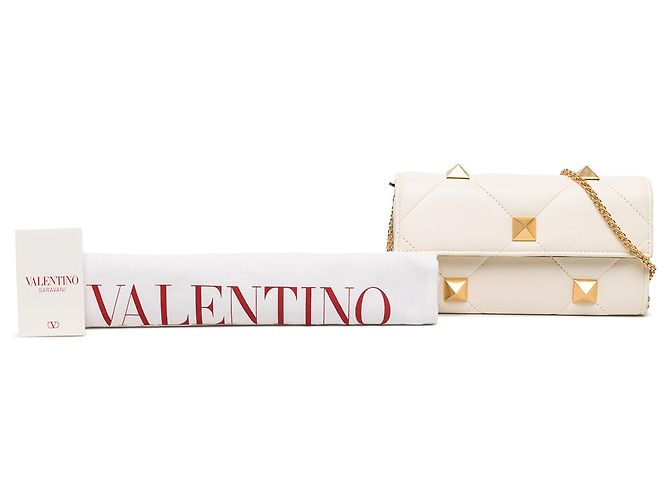 Portafoglio con catena Valentino Roman Stud in nappa bianco - vista 6