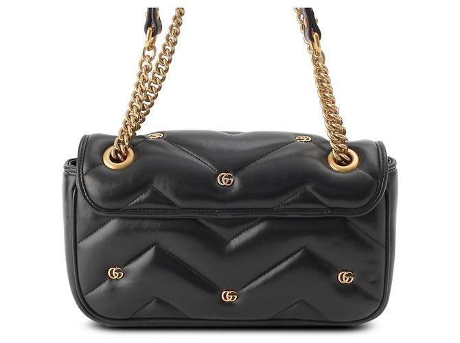 Borsa a tracolla Gucci Black Medium GG Marmont in pelle matelassé con borchie GG - vista 2
