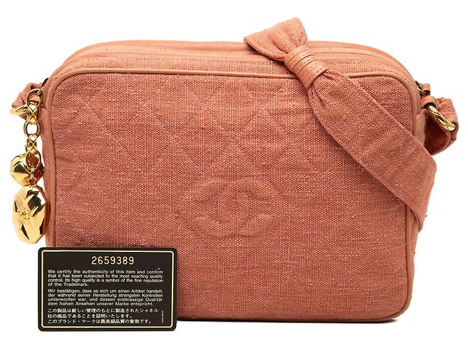 Borsa Camera Chanel in lino matelassé rosa CC con doppia zip - vista 7