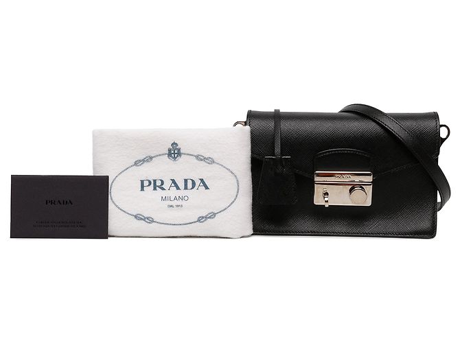 Prada Black Saffiano Lux Sound Lock Crossbody - vista 6