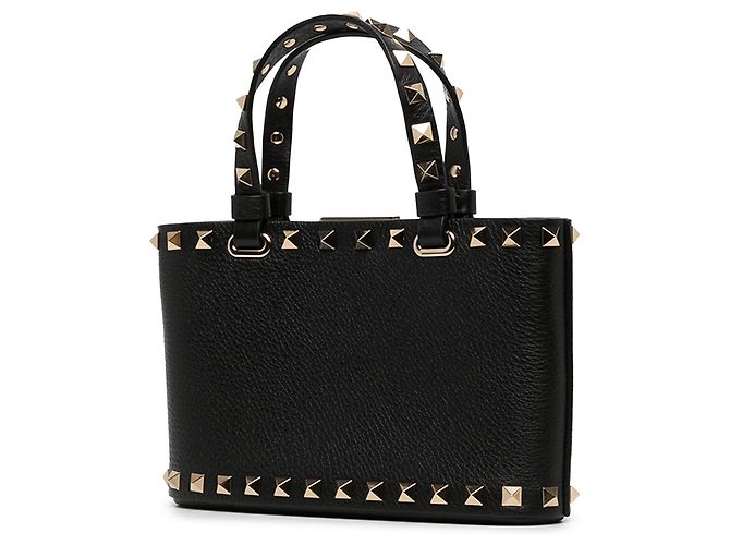 Saco de Compras Valentino Rockstud Mini em pele de vitela granulada preta - vista 2