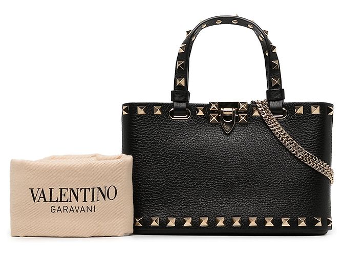 Saco de Compras Valentino Rockstud Mini em pele de vitela granulada preta - vista 6