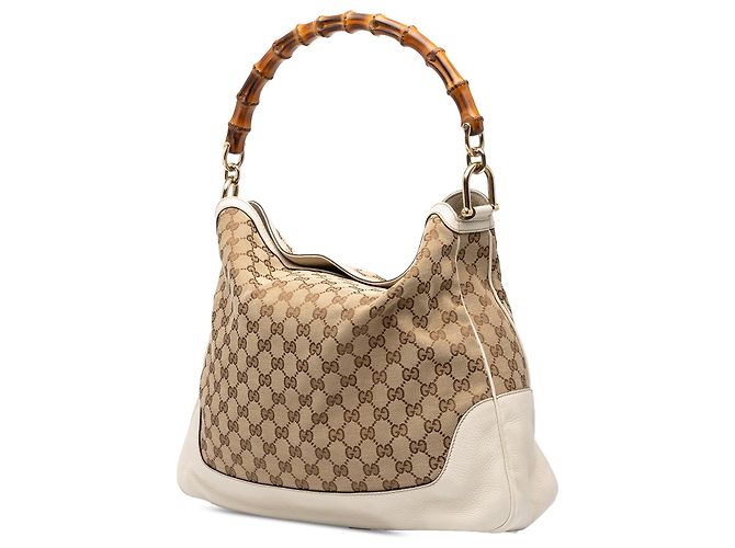Borsa Gucci Diana in tela GG beige con manico in bambù - vista 2