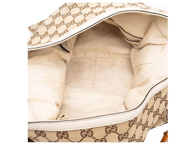 Borsa Gucci Diana in tela GG beige con manico in bambù - vista 4