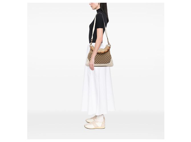 Borsa Gucci Diana in tela GG beige con manico in bambù - vista 6