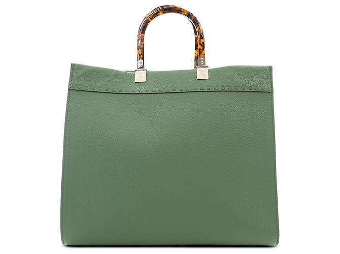 Fendi Borsa Shopper Sunshine Media in Pelle Verde - vista 2
