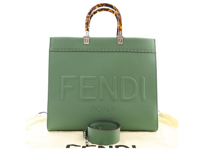 Fendi Borsa Shopper Sunshine Media in Pelle Verde - vista 6