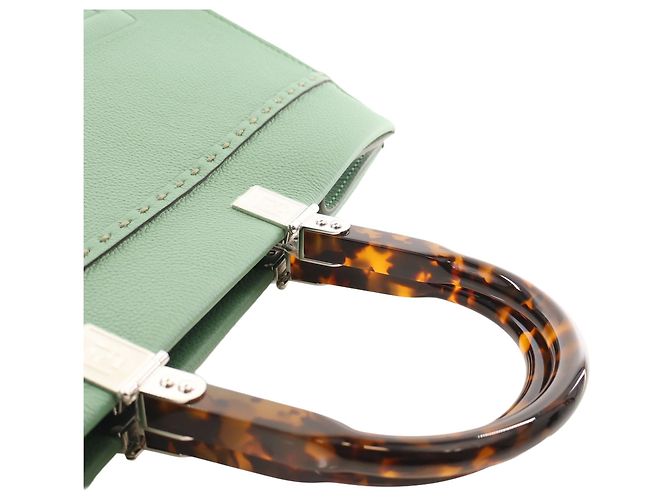 Fendi Borsa Shopper Sunshine Media in Pelle Verde - vista 7