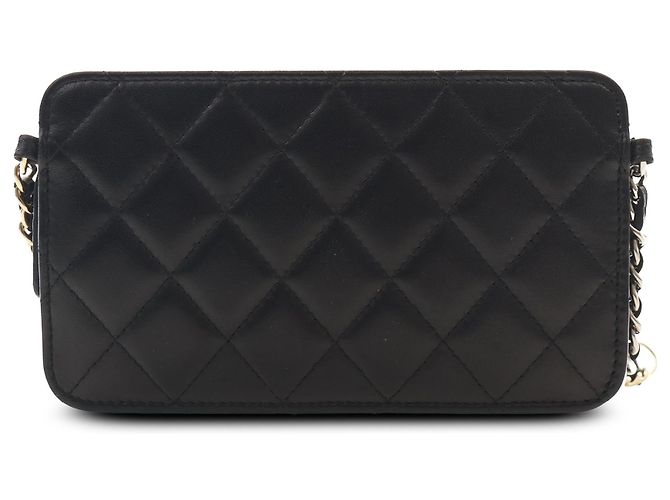 Clutch Chanel in pelle di agnello matelassé nera con tasca frontale e catena - vista 2