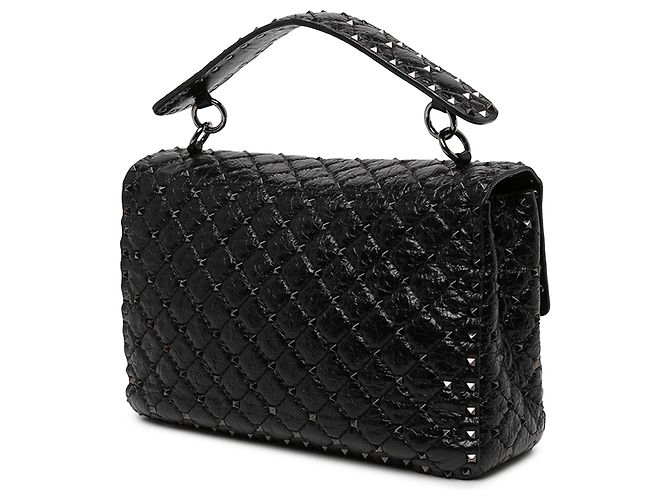 Borsa Satchel Valentino Rockstud Spike Large in Nappa Stropicciato Nero - vista 2