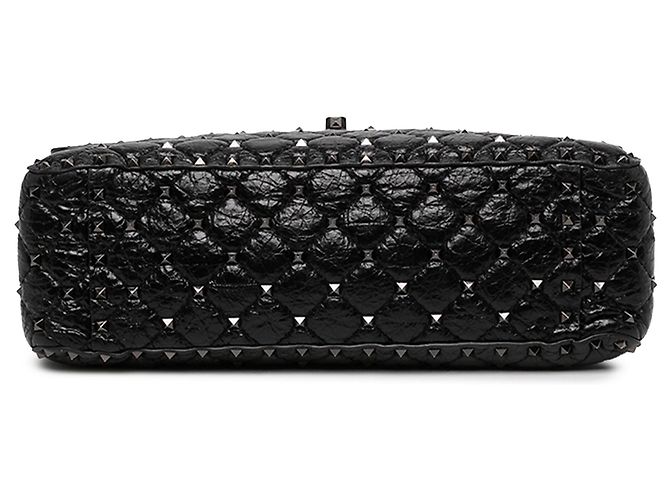 Borsa Satchel Valentino Rockstud Spike Large in Nappa Stropicciato Nero - vista 3