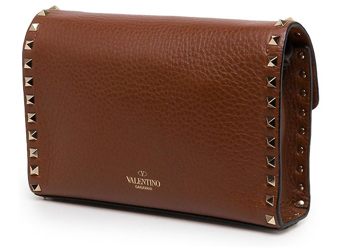 Valentino Borsa a Tracolla Rockstud con Chiusura Flip in Pelle di Vitello Martellata Marrone Medium - vista 2