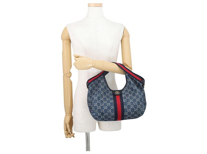 Borsa Tote Small Gucci Giglio GG in Denim - vista 4