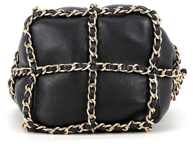 Borsa a tracolla con catena Chanel in pelle d'agnello - vista 3