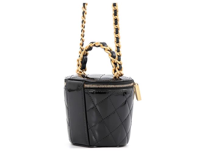 Borsa a tracolla con catena Chanel in pelle verniciata nera - vista 2