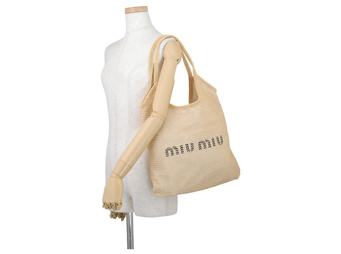 Borsa Tote Miu Miu Ivy in rafia e lino - vista 4