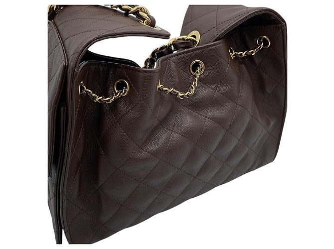 Borsa a tracolla Chanel in pelle di vitello granulata marrone - vista 6