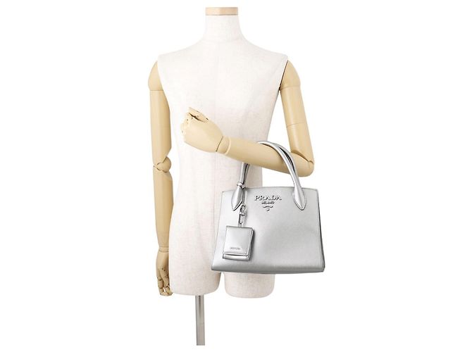 Borsa Prada in pelle argento - vista 4