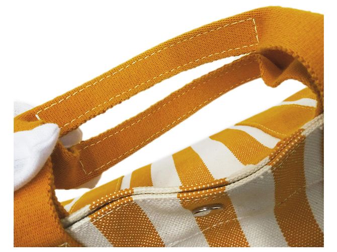 Hermès Borsa Hermes in tela Arancione e Bianco - vista 13