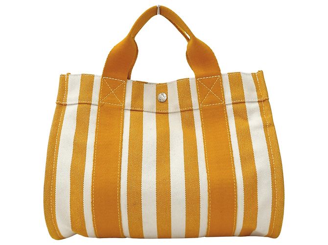 Hermès Borsa Hermes in tela Arancione e Bianco - vista 2