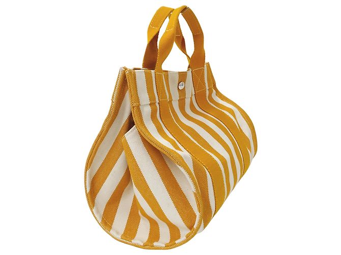 Hermès Borsa Hermes in tela Arancione e Bianco - vista 4